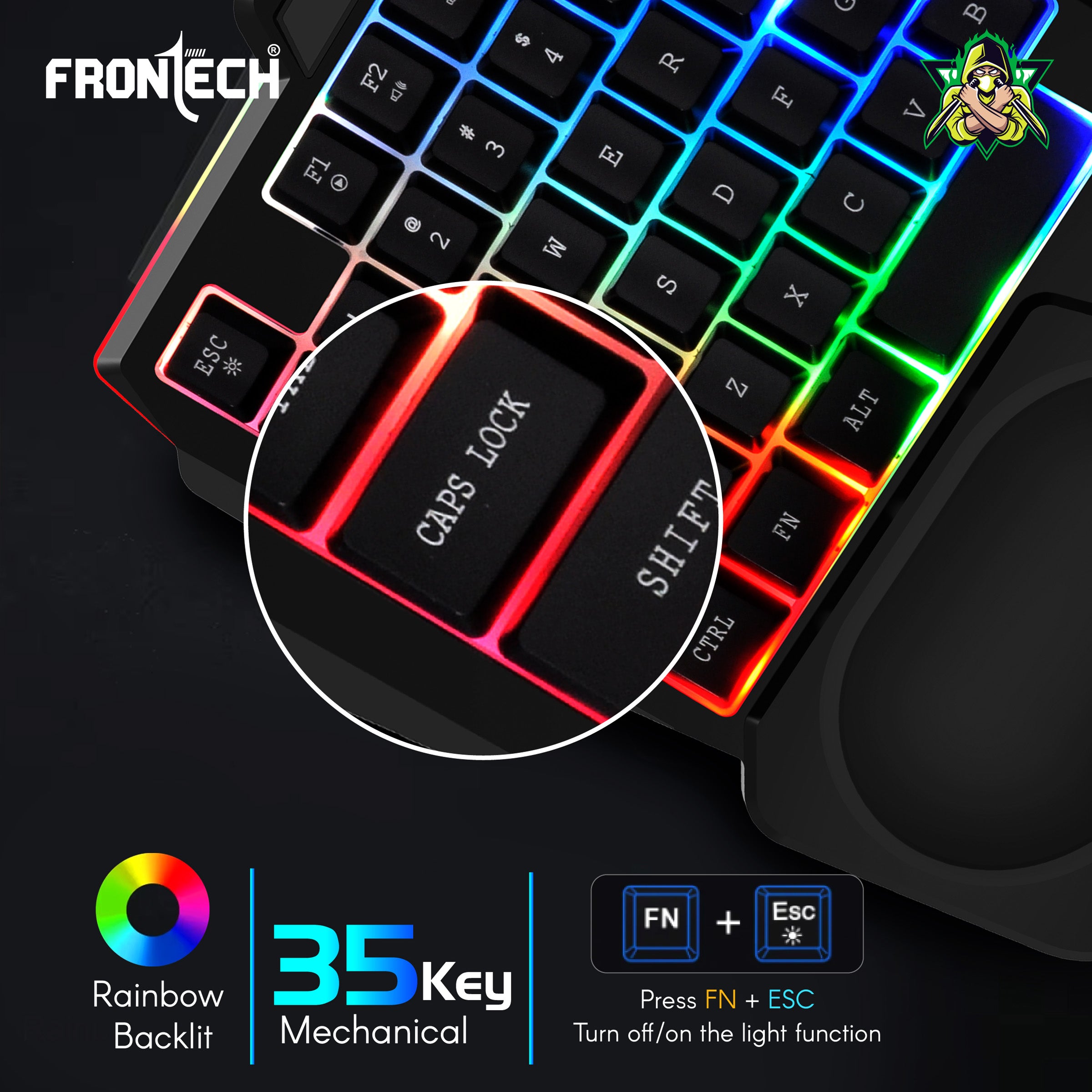 FRONTECH KB-0008P Dragon Fox Rainbow Backlit Gaming Keyboard | 35 Anti-Ghosting & Mechanical Keys | USB Wired Compact Keyboard for PC & Laptop | Windows Compatible | Plug & Play FRONTECH KB-0008P Dragon Fox Rainbow Backlit Gaming Keyboard | 35 Anti-Ghosting & Mechanical Keys | USB Wired Compact Keyboard for PC & Laptop | Windows Compatible | Plug & Play
